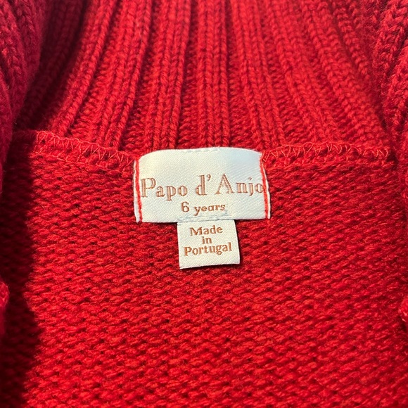 Papo d' Anjo 100% Wool Zip Up Knit Sweater Red Holiday - Picture 3 of 5